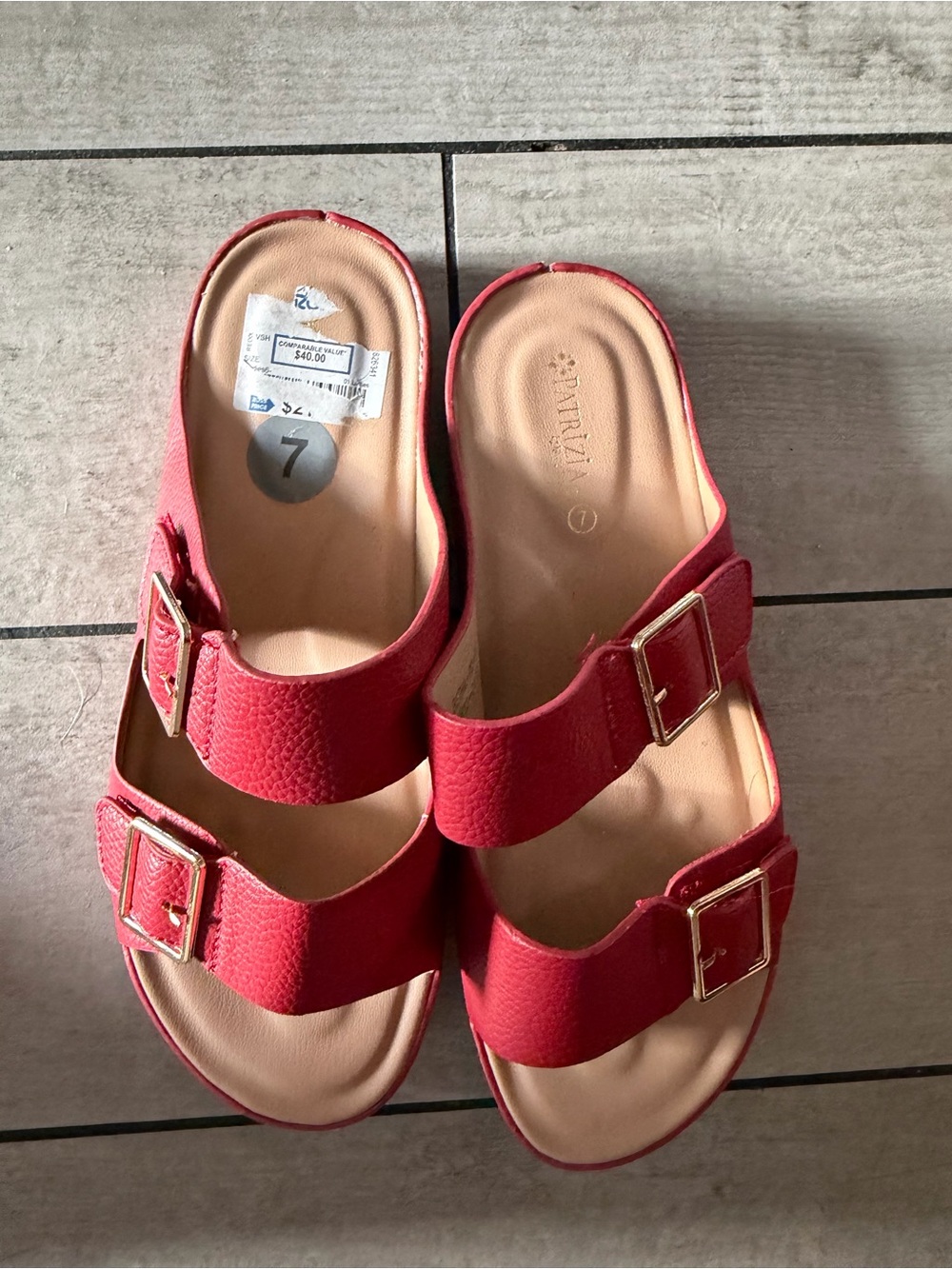 Women's Red Double-Buckle Slide Sandals